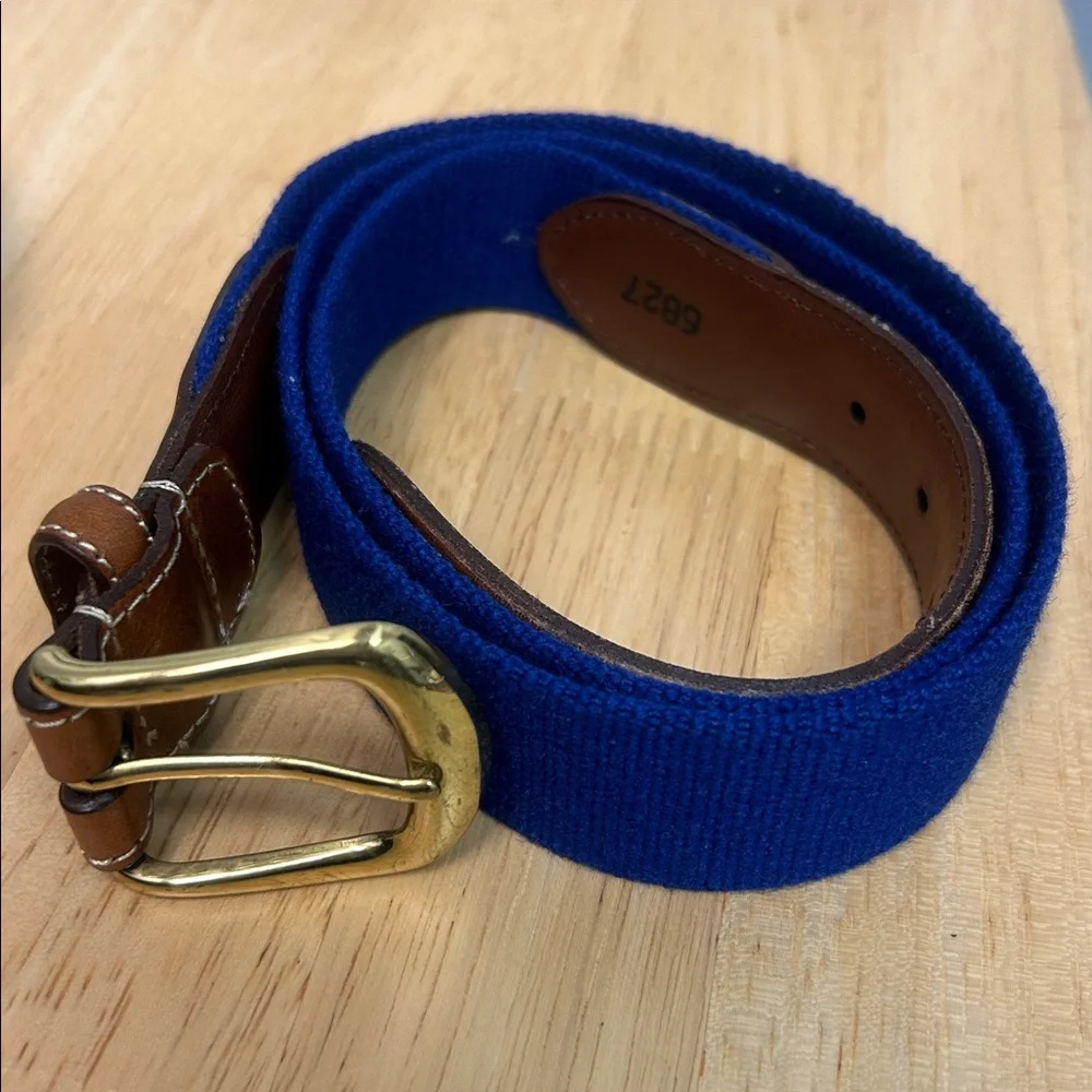 Bundle of 2 Torino Canvas/Leather Belts (Blue & Yellow) with Gold Brass Buckles